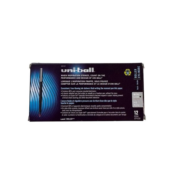 NEW Uni-Ball RED INK Onyx Roller Ball Pen Micro 0.5mm Matte Barrel 12 per Box - Picture 2 of 4